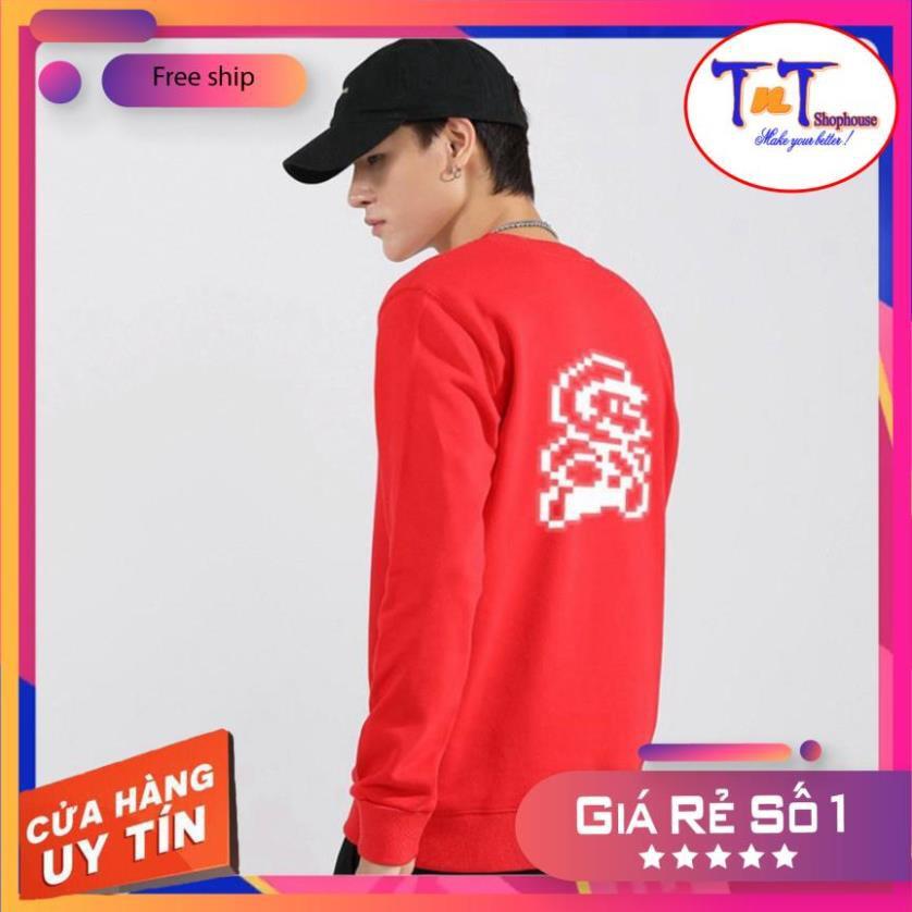 AS10 Áo Sweater Unisex ️/Áo nỉ Ulzzang phản quang unisex dài tay nam nữ - Mario