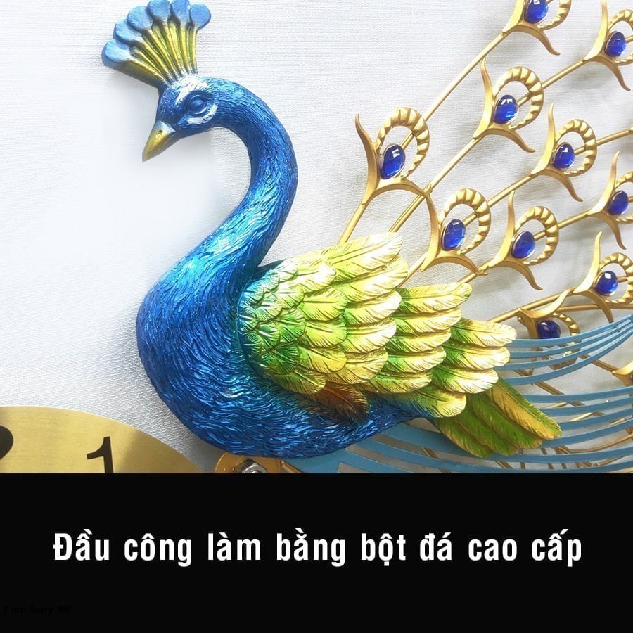 Đồng Hồ Treo Tường Con Chim Công Khổng Tước Kim Trôi Shouse A999 Nghệ Thuật Cao Cấp hiện đại 3D kích cỡ lớn đẹp treo phòng khách