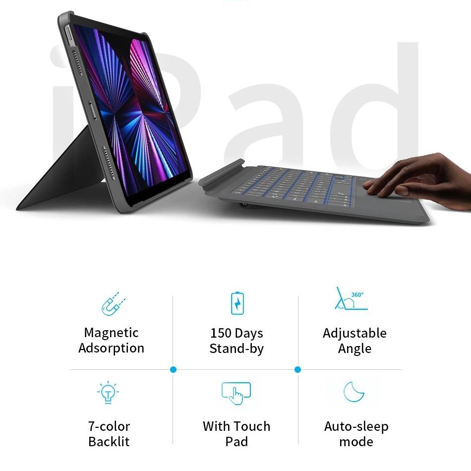 Bao da bàn phím WIWU Combo Touch Keyboard cho IPad 10 / 10.9' 2022 Pro 11 inch / M1 / M2 , Air 4 / 5 , Gen 9 10.2 inch / 12.9 M1/M2 - Hàng nhập khẩu