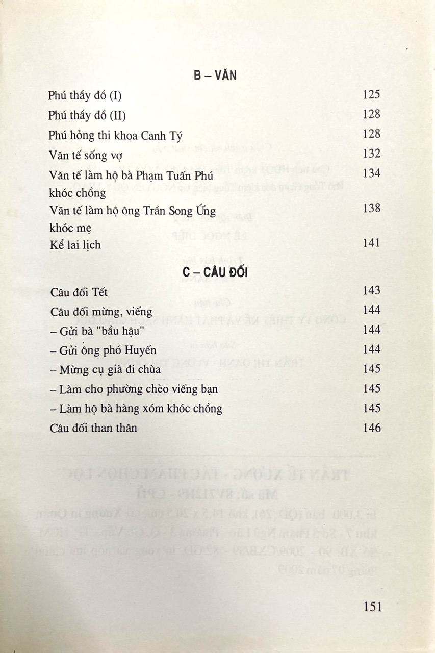 Trần Tế Xương Tác Phẩm Chọn Lọc- Tủ Sách Tác Giả, Tác Phẩm Trong Nhà Trường