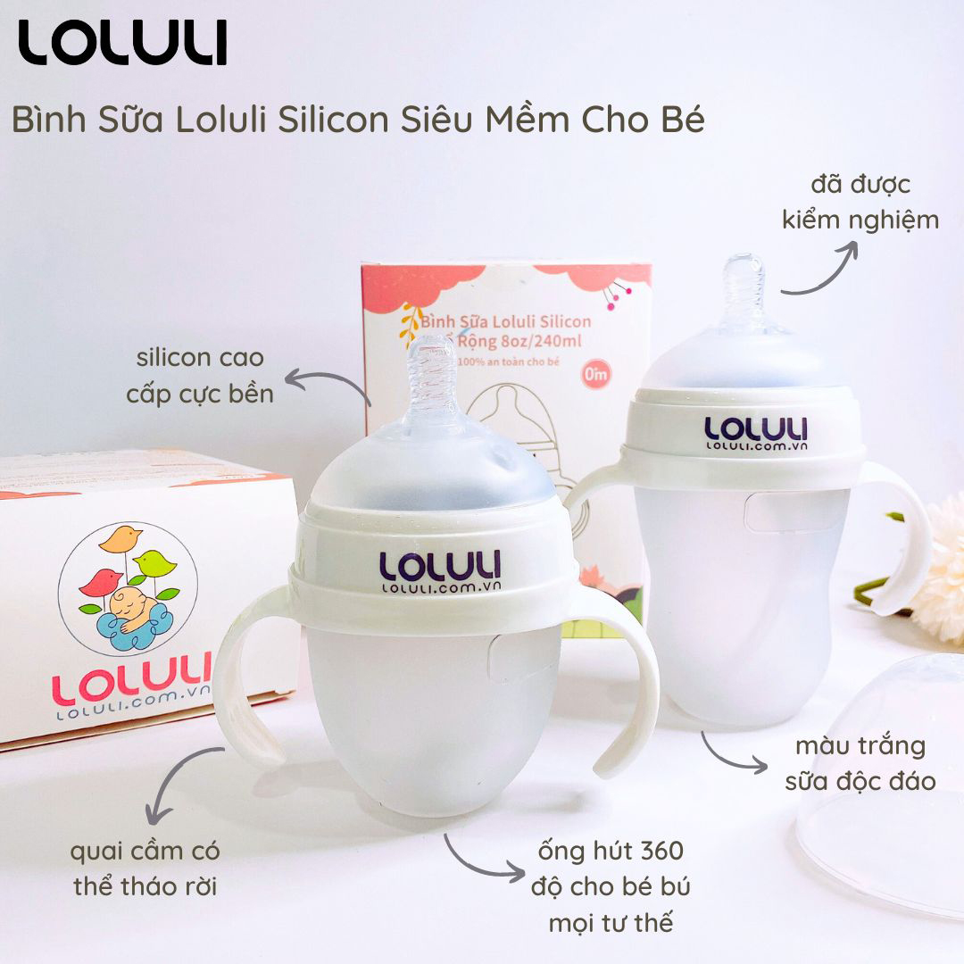 [KHÔNG BAO GỒM ĐẦU MUỖNG VÀ TY ỐNG HÚT] Bình sữa Loluli silicon siêu mềm cho bé chống sặc có ống hút 360 độ có quai 150ml