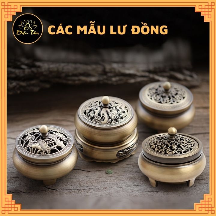 Lư đốt trầm hương bằng đồng tặng kèm 45 trầm nụ