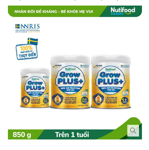 Sữa Bột GrowPLUS+ Vàng của hãng Nutifood Thụy Điển cho bé trên 1 tuổi ,Lon 850g -Sữa Non tăng sức đề kháng, tăng cân, tiêu hóa tốt 