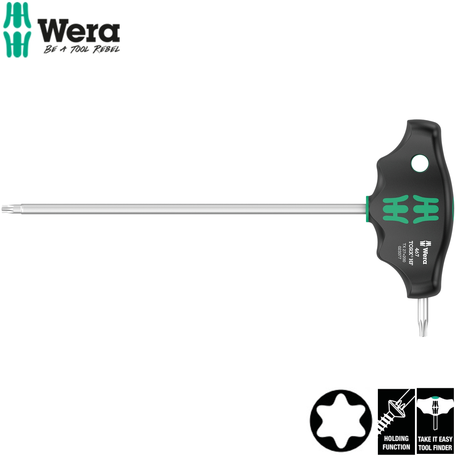 Hoa thị chữ T Wera 05023377001 467 TORX HF  TX27 x 200mm bi giữ vít dài 200mm