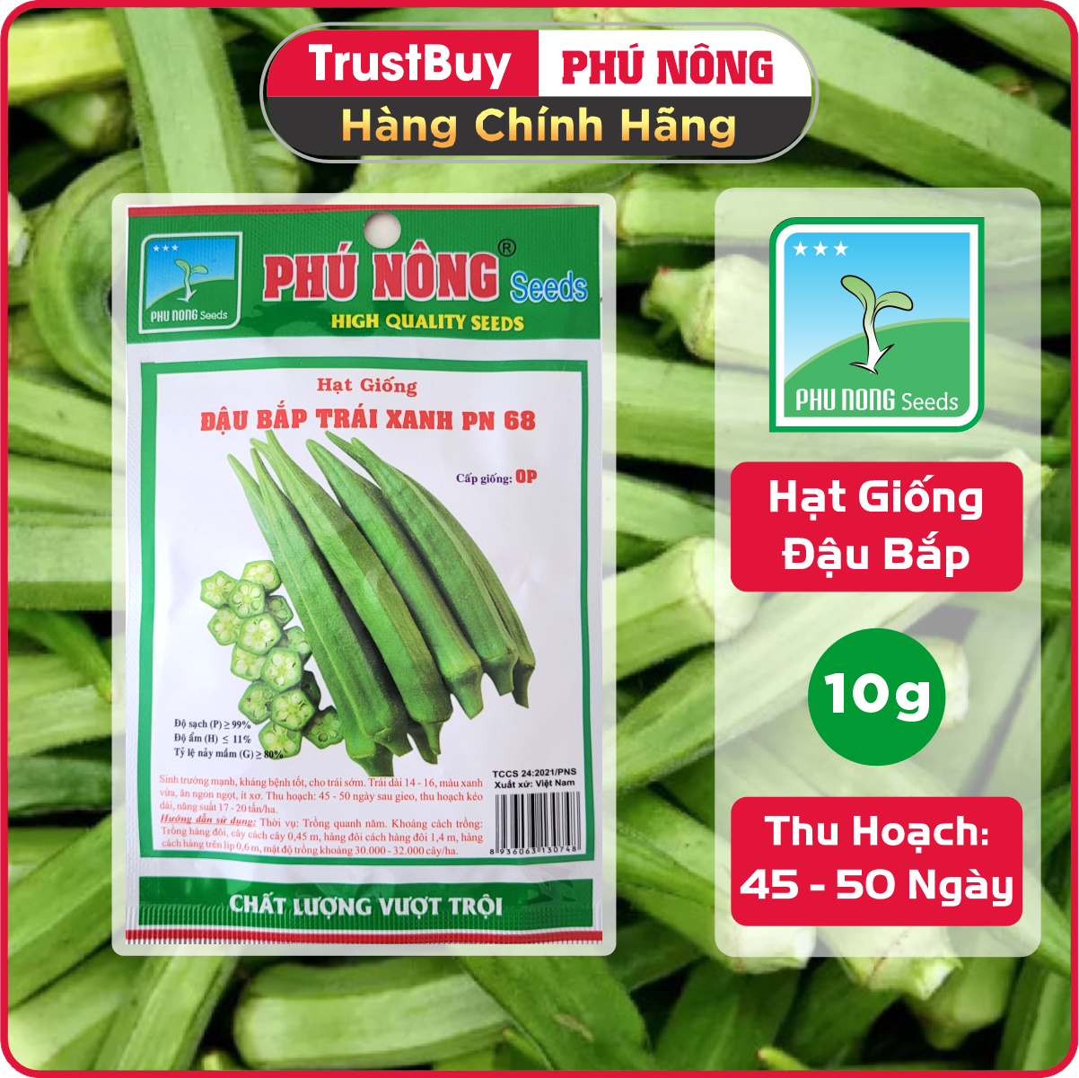 Hạt Giống Đậu Bắp Cao Sản ( Đậu Bắp Xanh ) Phú Nông Gói 10g