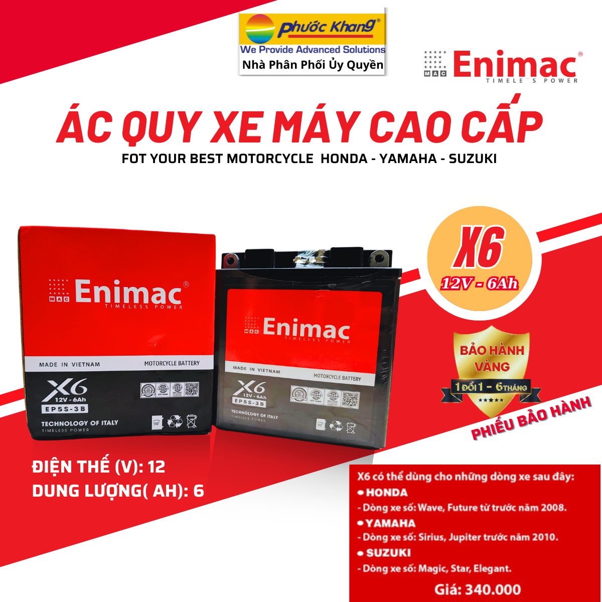 Bình Ác Quy xe máy cao cấp Enimac X6