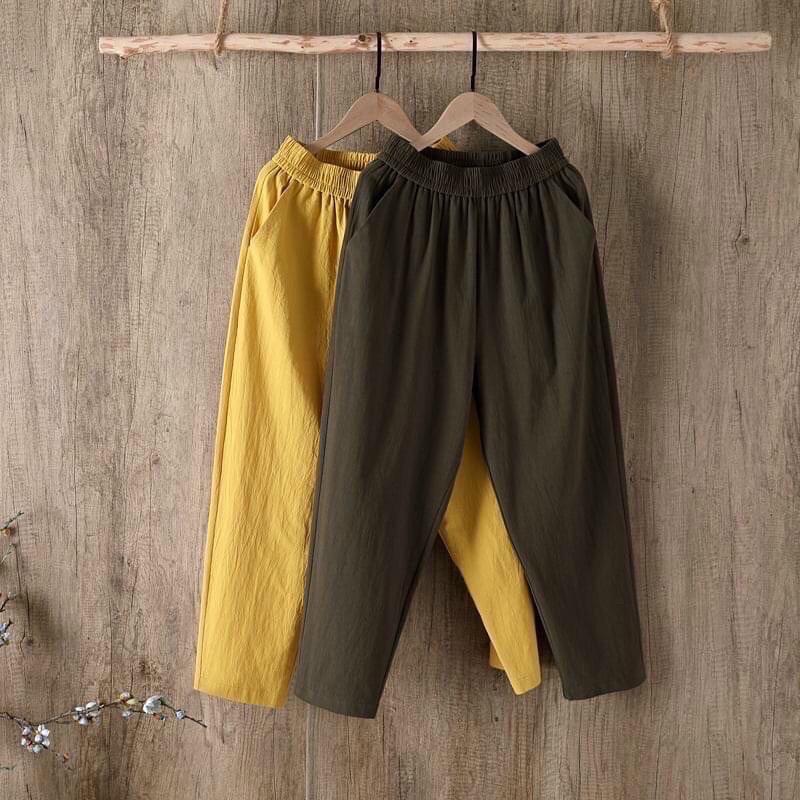 Quần Baggy Nữ Vải Đũi Thái Cạp Chun Nhẹ Mát