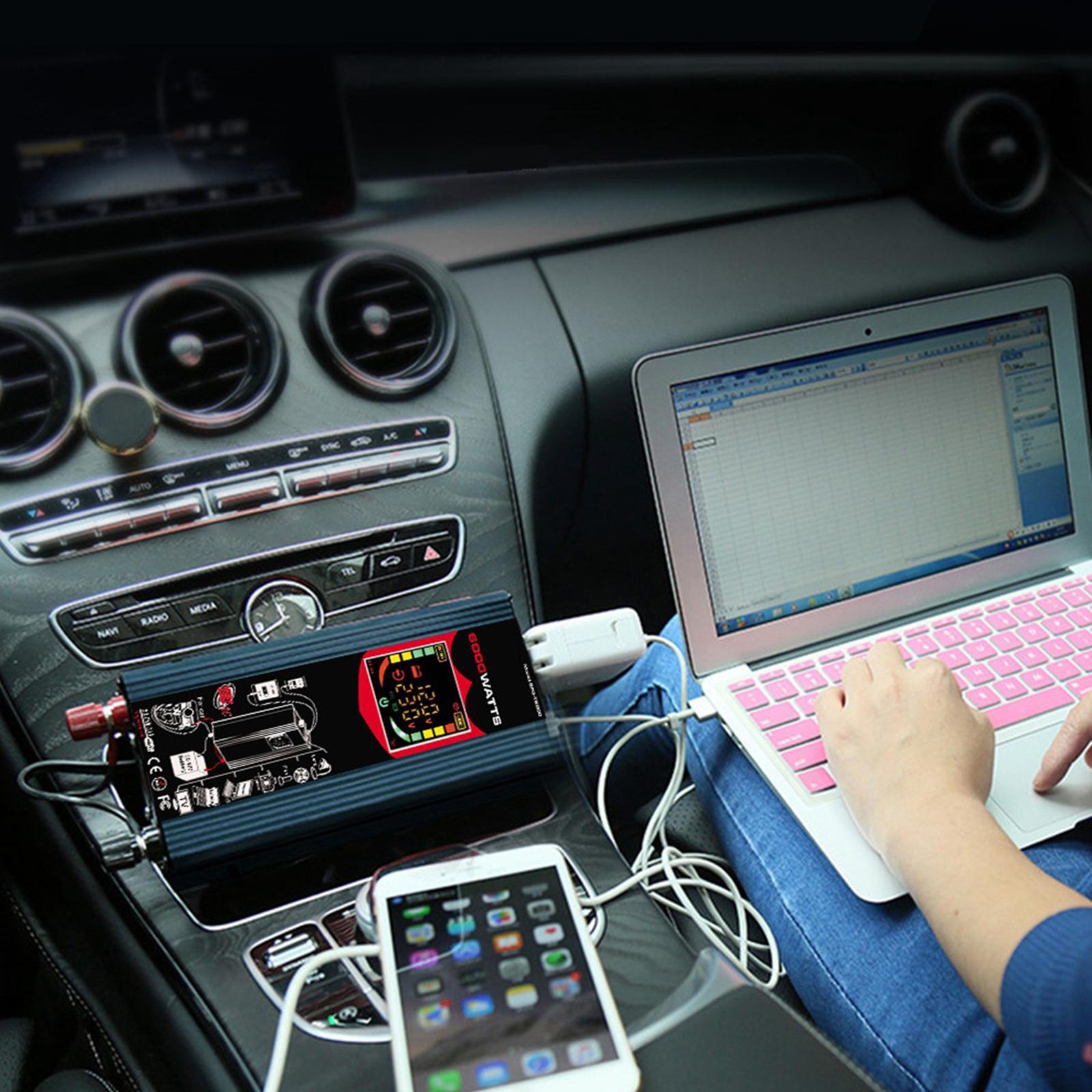 500W DC 12V /220V Inverter with 2 USB Charging Ports, Power Converter with 2 AC Outlets Battery Clip Charger, Car Adapter