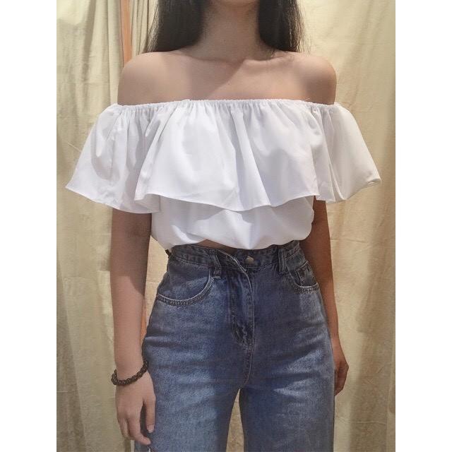 ÁO CROPTOP BẸT VAI VOAN NGẮN - ÁO KIỂU CRT  NGẮN TAY 175