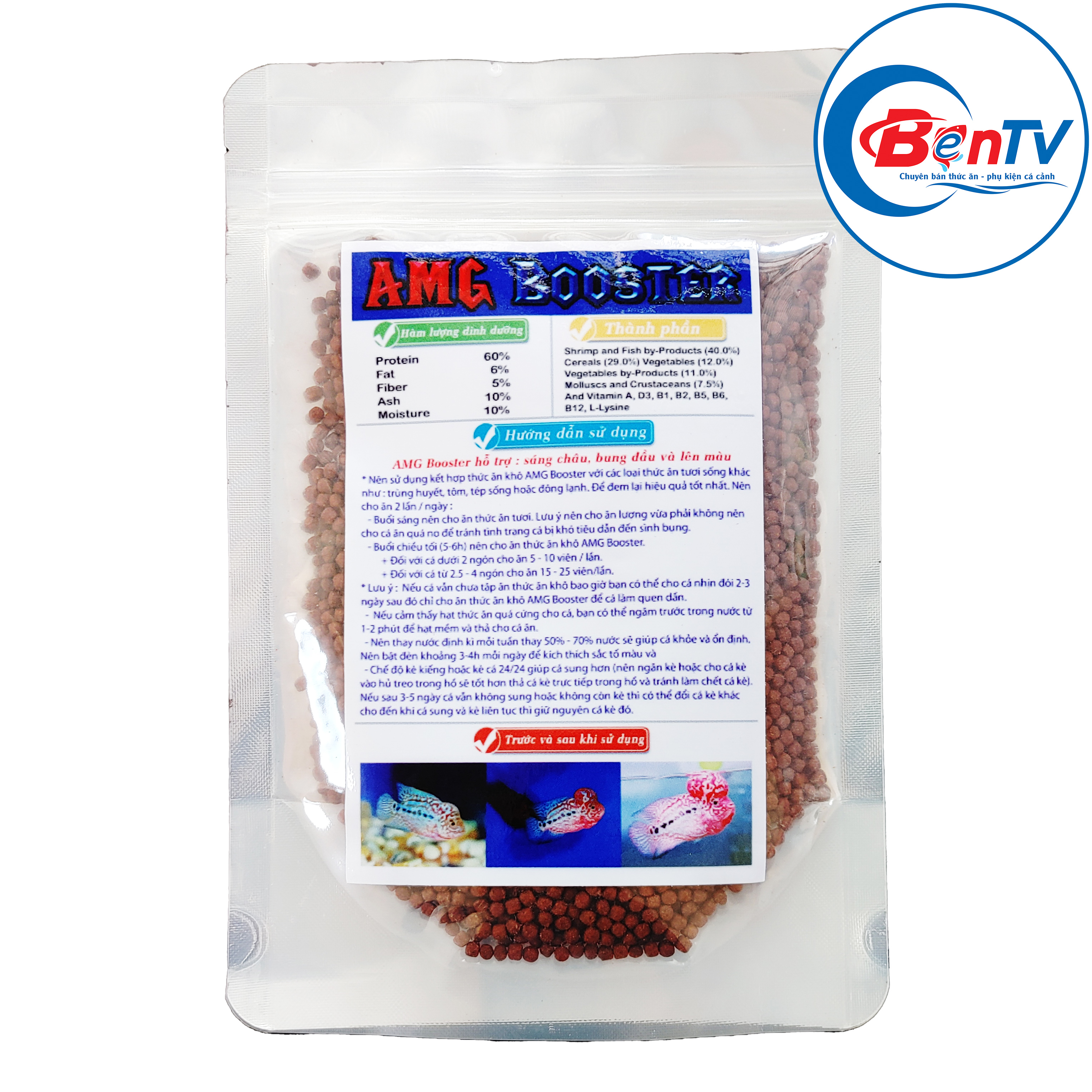 Thức ăn cho cá la hán AMG BOOSTER sáng châu bung đầu và lên màu