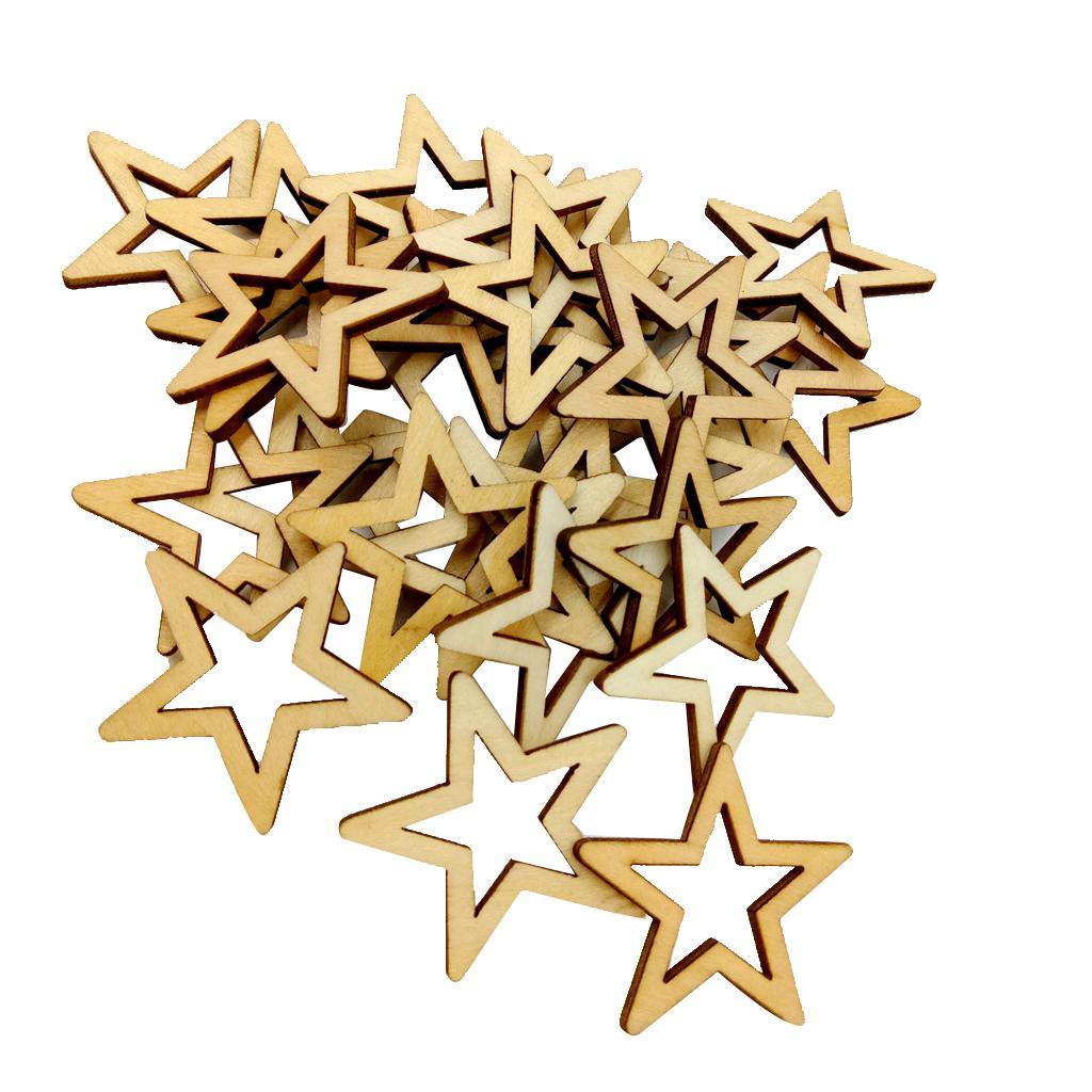 25pcs 50mm Unfinished Wooden Shape Star Embellishments for Scrapbook Craft