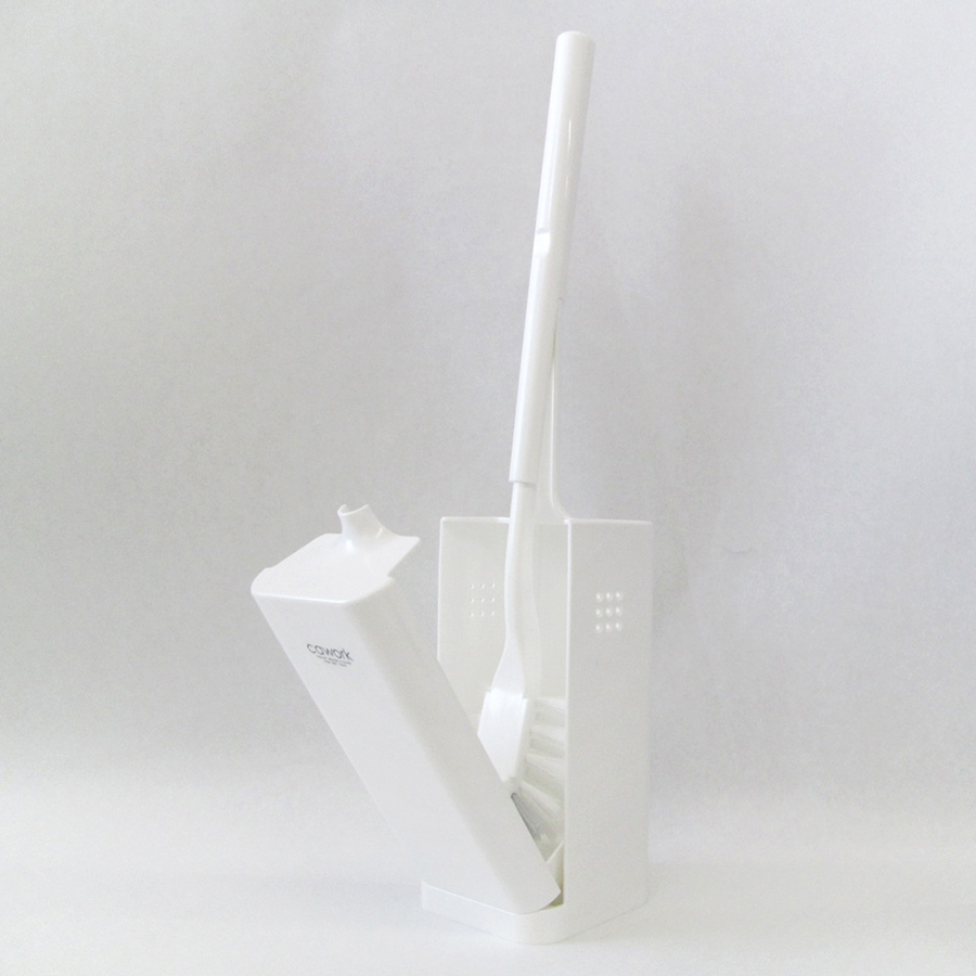Combo Cây chùi rửa toa-lét có hộp đựng - màu trắng, bằng nhựa PP + Set 6 đĩa giấy loại cứng hình thú ngộ nghĩnh - Nội địa Nhật Bản