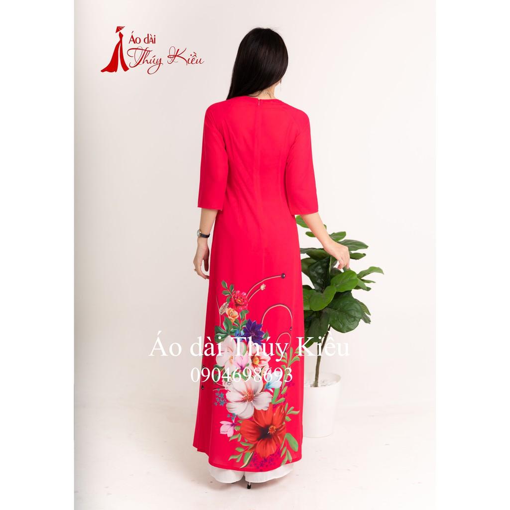 Áo dài Thúy Kiều in 3D lụa Nhật màu hồng đậm hoa K16