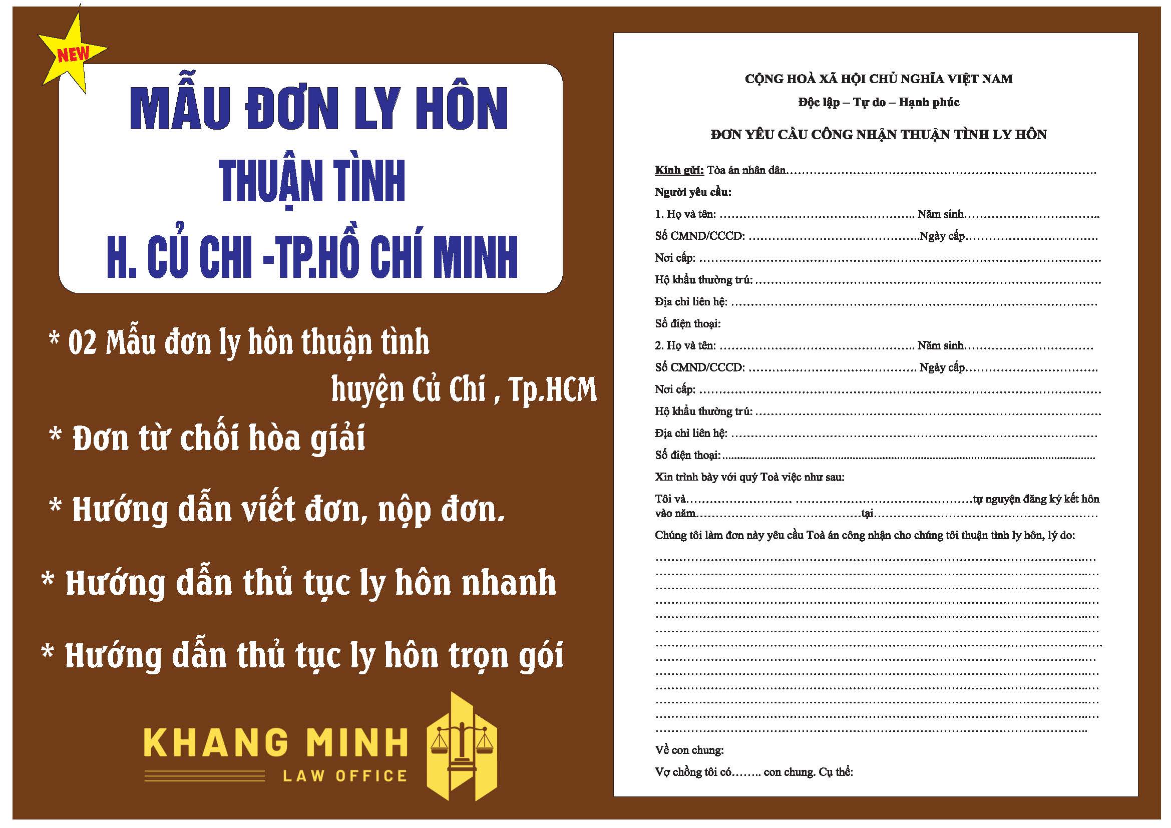 Thủ tục ly hôn thuận tình huyện Củ Chi + Đơn ly hôn thuận tình+ Hướng dẫn chi tiết