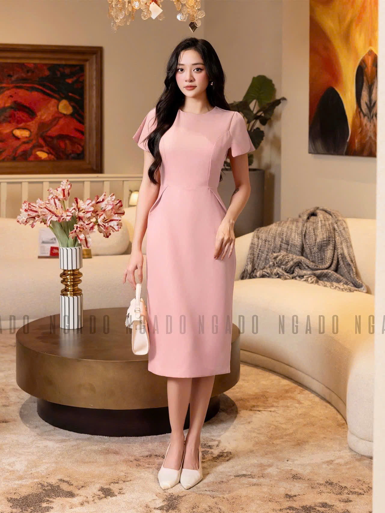Đầm hồng bút chì NGADO , đầm nữ , đầm thời trang , váy đi biển
