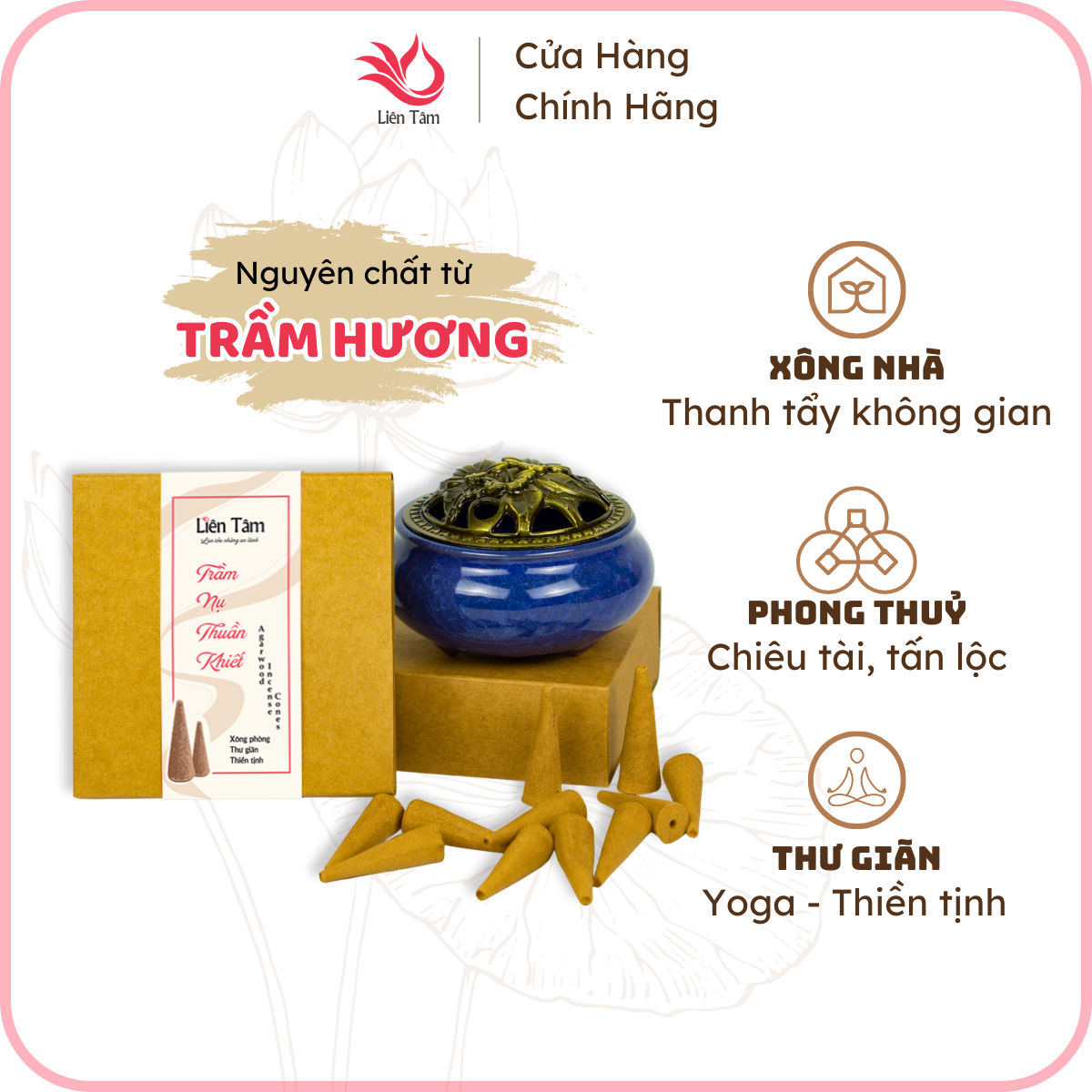 Nhang Nụ Trầm Hương Liên Tâm - Hương Thơm Dịu Ngọt, Lan Toả Không Gian - Nụ Lớn 30 Viên