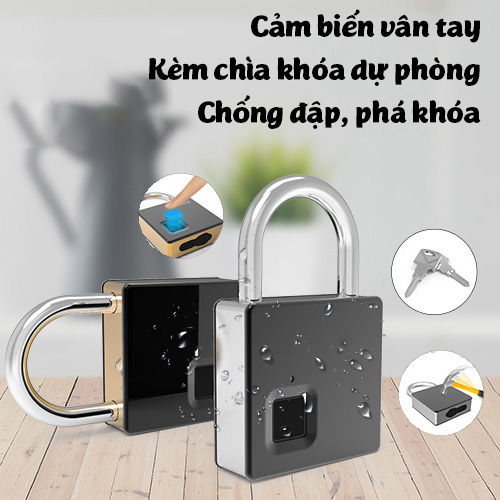 Ổ khóa mở bằng vân tay có kèm 2 chìa dự phòng cỡ lớn FL-S5 chống nước chống phá khóa lưu 10 vân tay