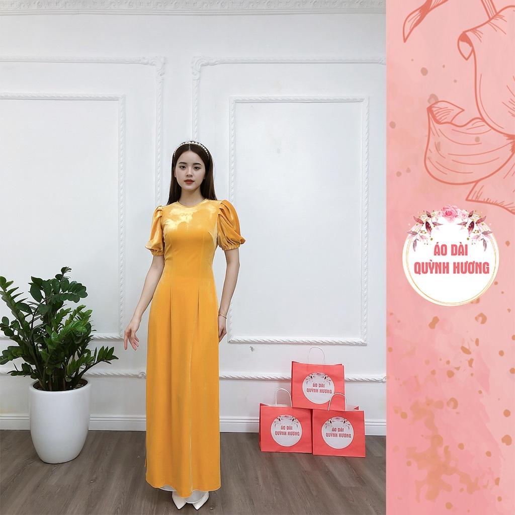 Áo dài nhung màu vàng tay bồng chun