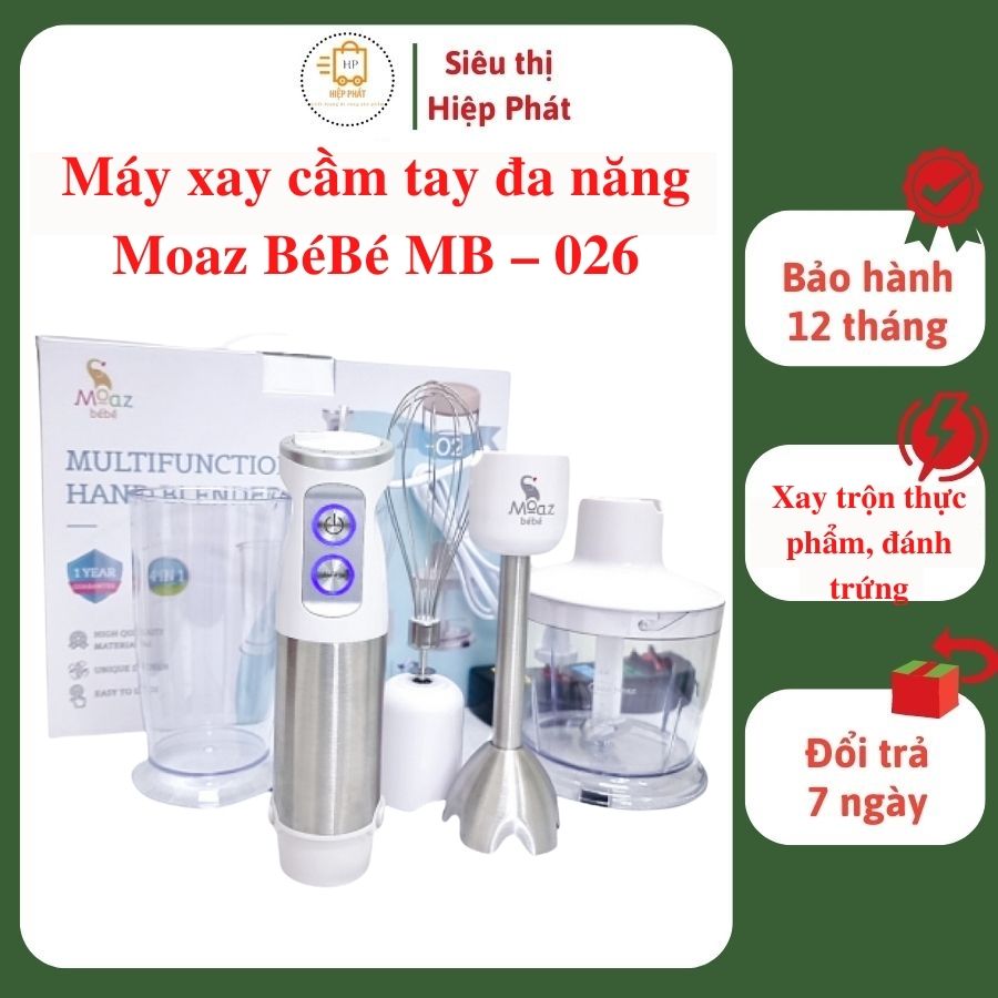 Máy xay cầm tay đa năng Moaz BéBé MB – 026 - Xay trộn thực phẩm - Đánh trứng 6 tốc độ - Hàng chính hãng