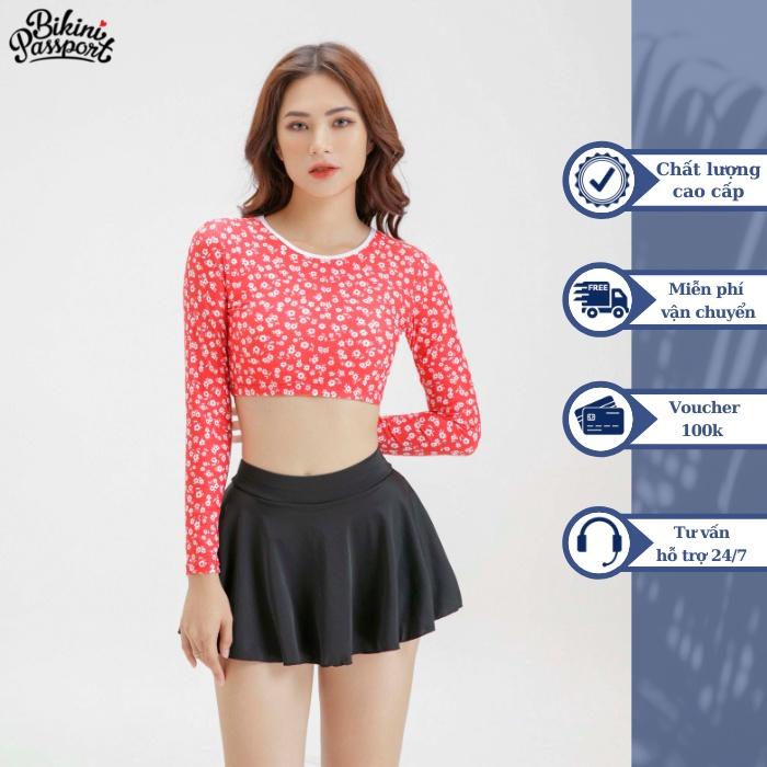 Áo bơi Nữ BIKINI PASSPORT kiểu dáng tay dài, dây lưng - màu Đỏ - BS168_RD