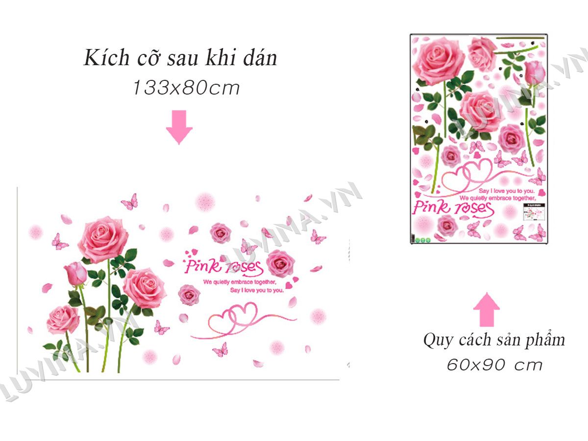 Decal dán tường hoa hồng phấn - HP49
