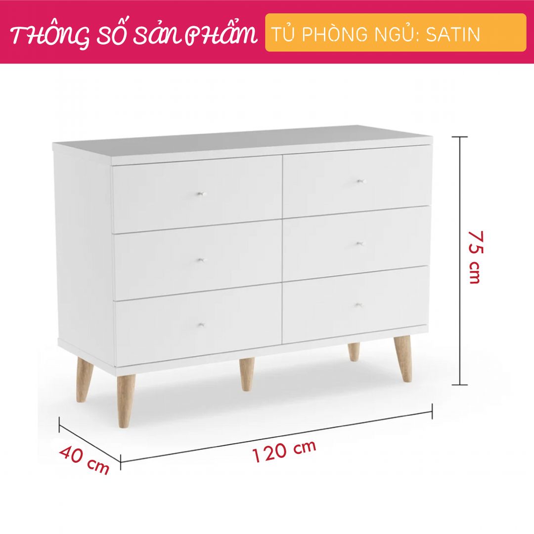 Tủ phòng ngủ gỗ hiện đại SMLIFE Satin | Gỗ MDF dày 17mm chống ẩm | D120xR40xC75cm