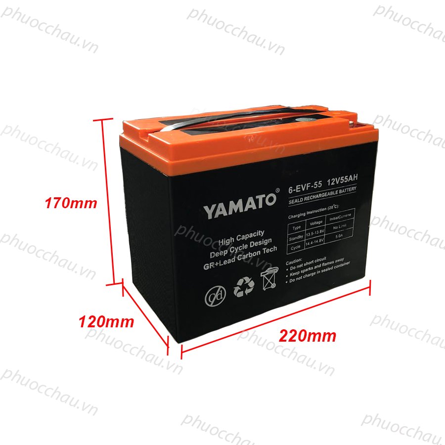 Ắc Quy Xe Máy Điện YAMATO 6-EVF-55 12V-55AH, acquy dùng cho Xe Điện, Năng Lượng Mặt Trời