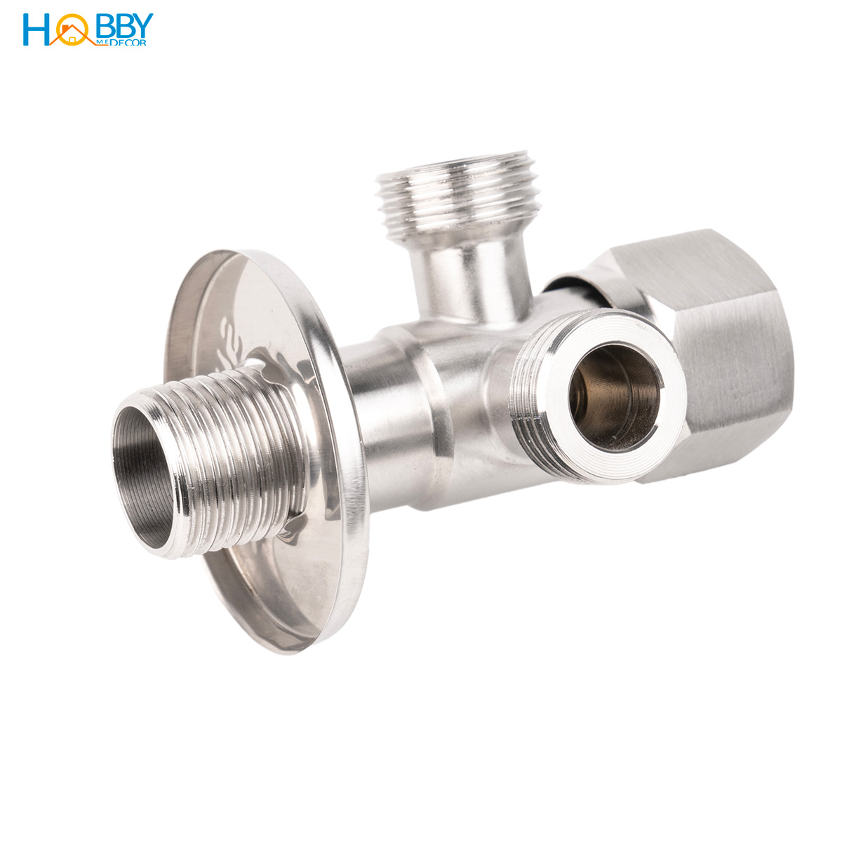 Van chia nước góc vuông ra 2 đầu ren 21 inox 304 Hobby home decor DNV1