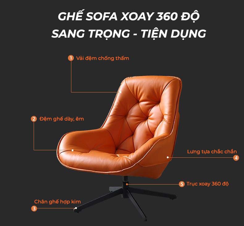 Ghế sofa xoay 360 độ (không kèm ghế phụ), chính hãng NIKITA, tặng kèm gối ôm