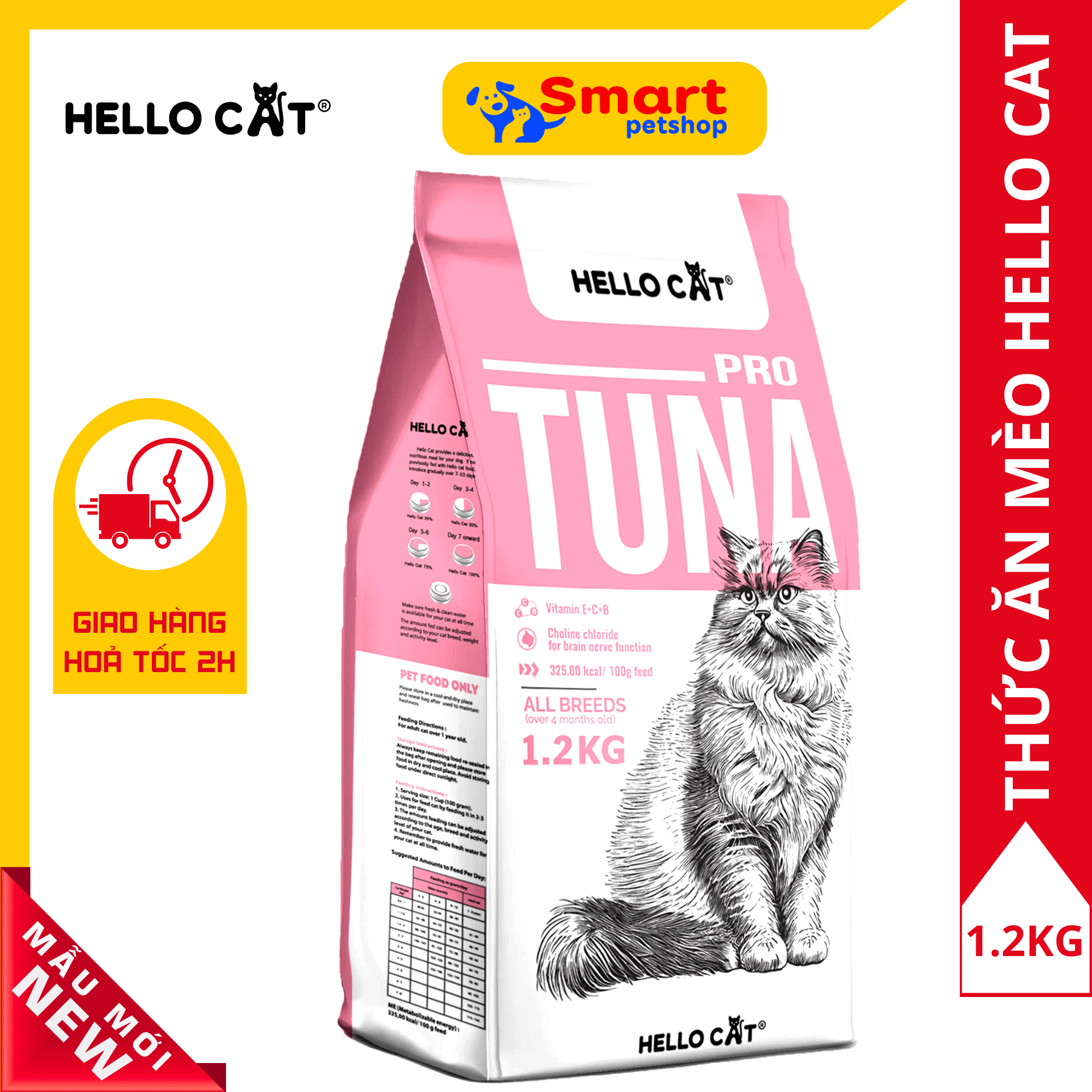 Thức Ăn Hạt Cho Mèo Thái Lan Hello Cat Tuna 1.2Kg - Tặng Lon Pate Hello Cat 190G