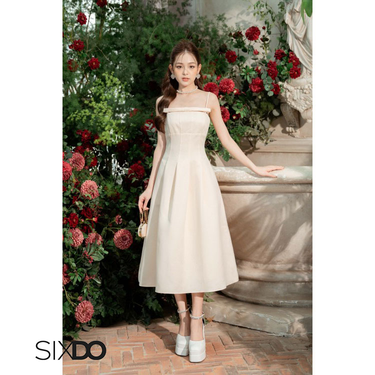 Đầm taffeta hai dây phối nơ ngực sang trọng SIXDO-Z