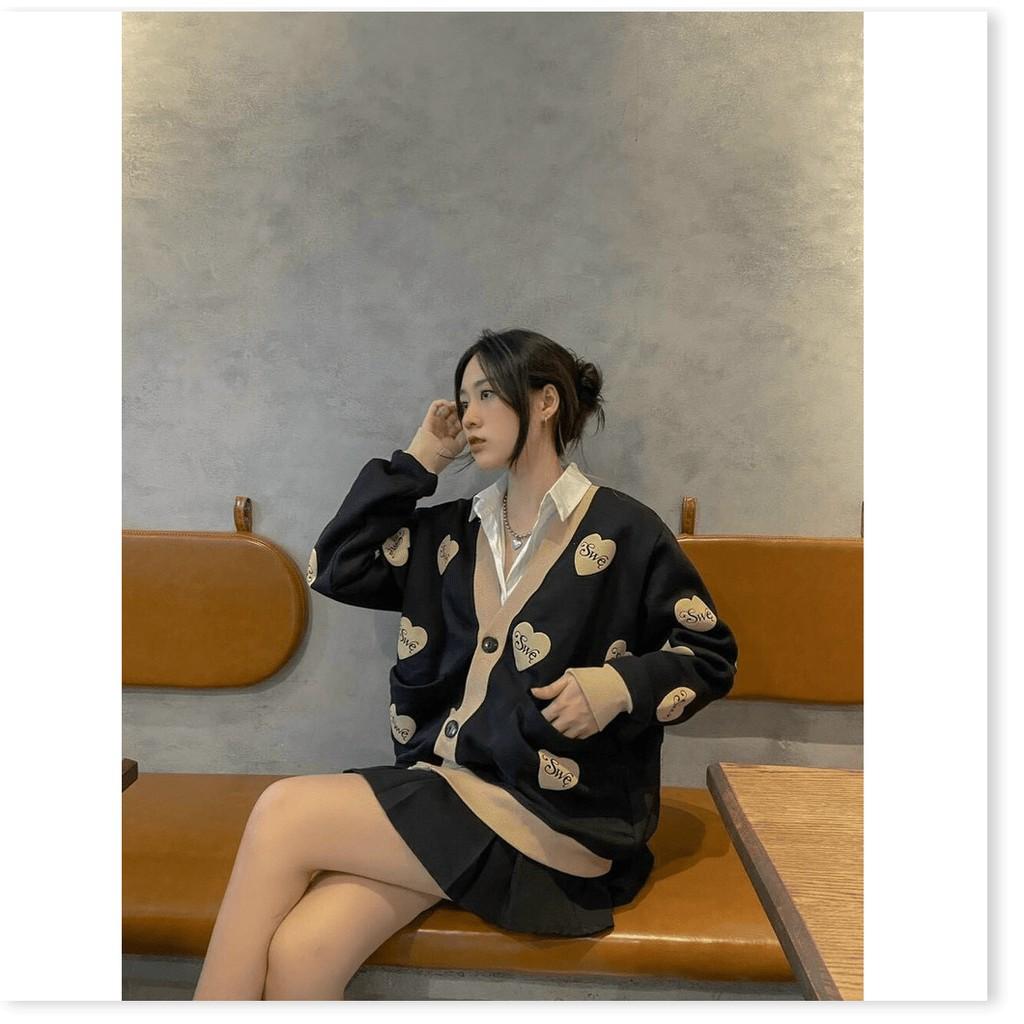 Áo khoác nỉ cardigan nữ hoạ tiết trái tim màu kem be full áo siêu xinh xắn , hottrend 2021 phong cách style Hàn cute đáng yêu,nhẹ nhàng-JINS STORE