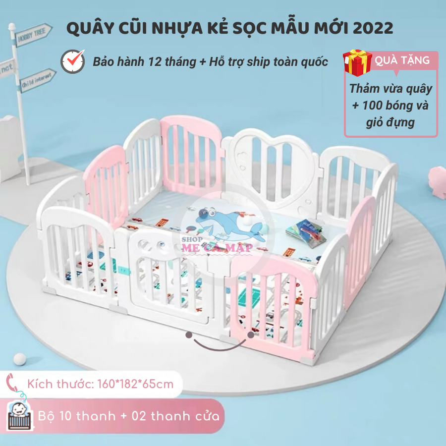 Quây cũi nhựa cao 65cm tặng THẢM DÀY và 100 BÓNG, quây bóng nhựa an tâm cho bố mẹ