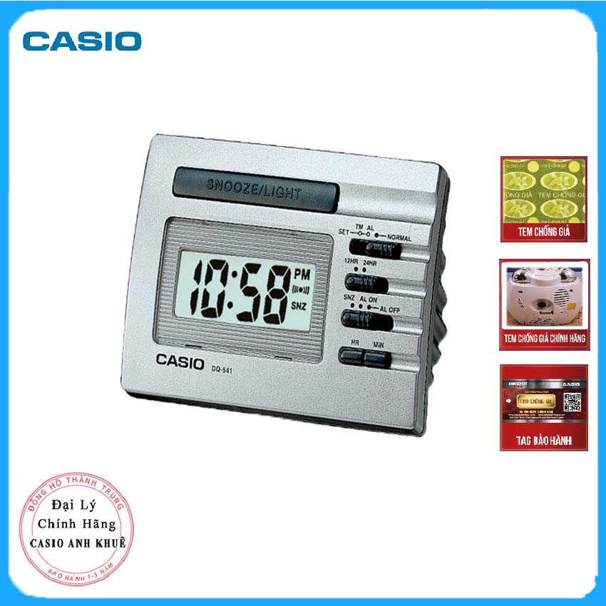 Đồng Hồ Báo Thức Để Bàn Điện Tử Casio DQ-541D-8R Màu Xám Trắng