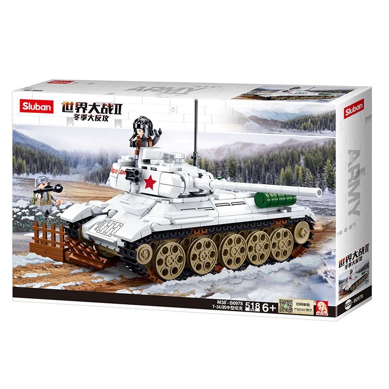 Đồ chơi Lắp ráp Xe Tăng T-34 Mùa đông, Sluban B0978 Xếp hình thông minh, Main battle tank T-34