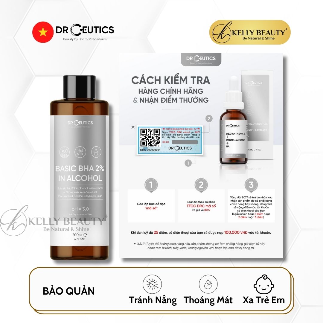 Basic BHA 2% In Alcohol DrCeutics - Loại Bỏ Tế Bào Chết, Thoáng Lỗ Chân Lông, Giảm Mụn, Ngừa Mụn Tái Phát | Kelly Beauty