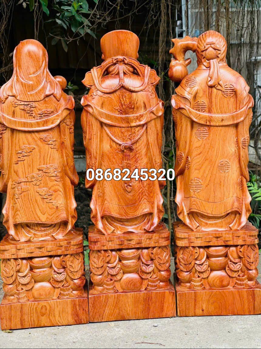 Bộ tượng phật tam đa phúc lộc thọ bằng gỗ hương đá kt 60×18×15cm