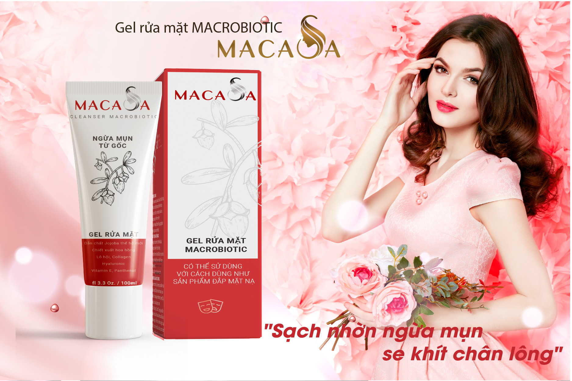 Gel rửa mặt Macrobiotic Cleanser Macrobiotic Macasa thế hệ mới vừa làm sạch ngăn ngừa mụn, se khít lỗ chân lông, vừa dưỡng da mềm mịn trắng sáng