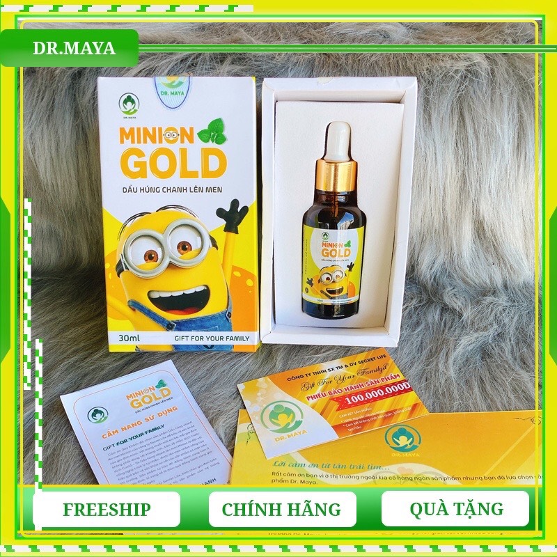 Combo 2 Hộp Dầu húng chanh lên men Minion Gold 30ml giúp giảm ho, khò khè  [ Tặng Vòng dâu tằm cho bé ]