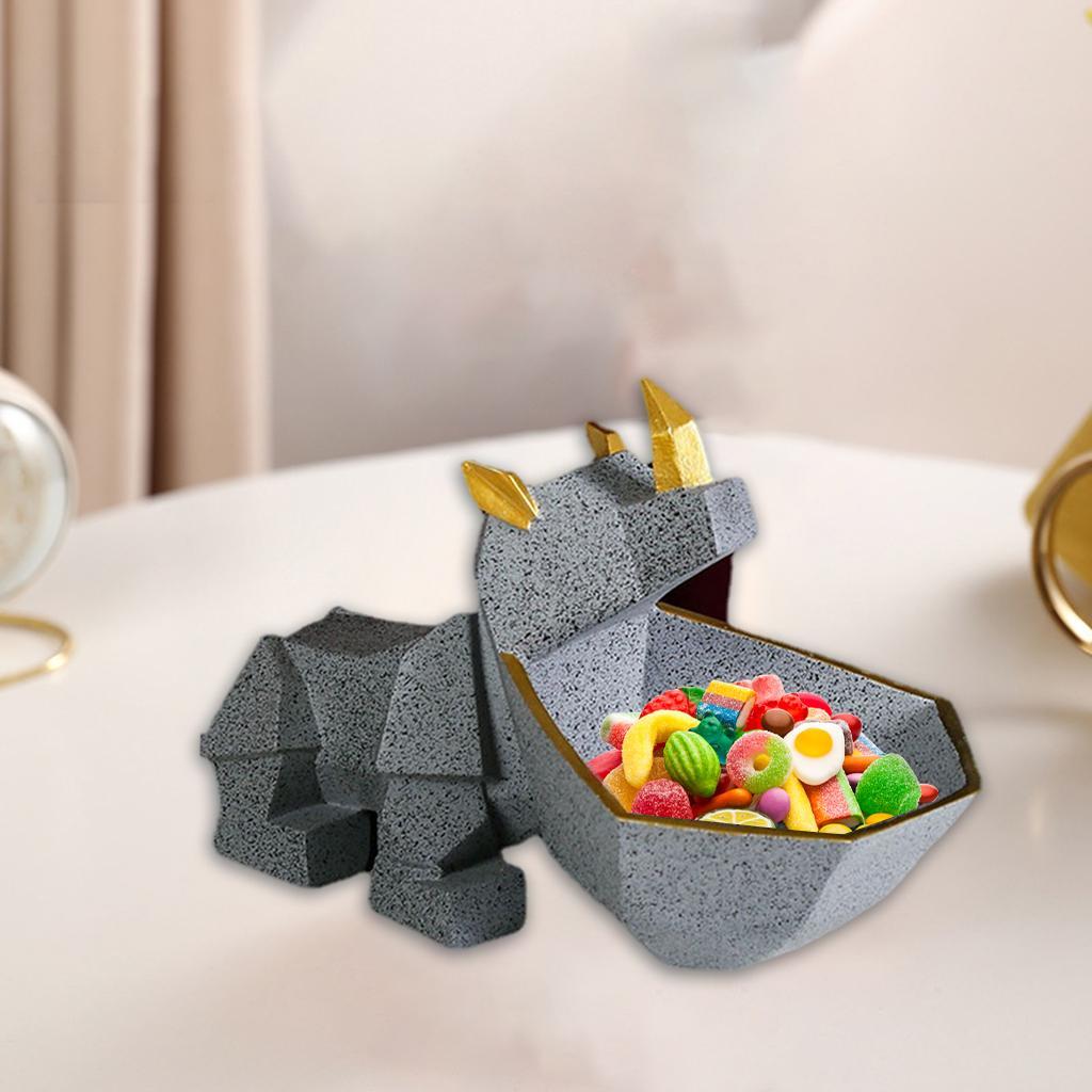 Rhino Figurine Storage Box Statue Decoration Key Container for Desktop