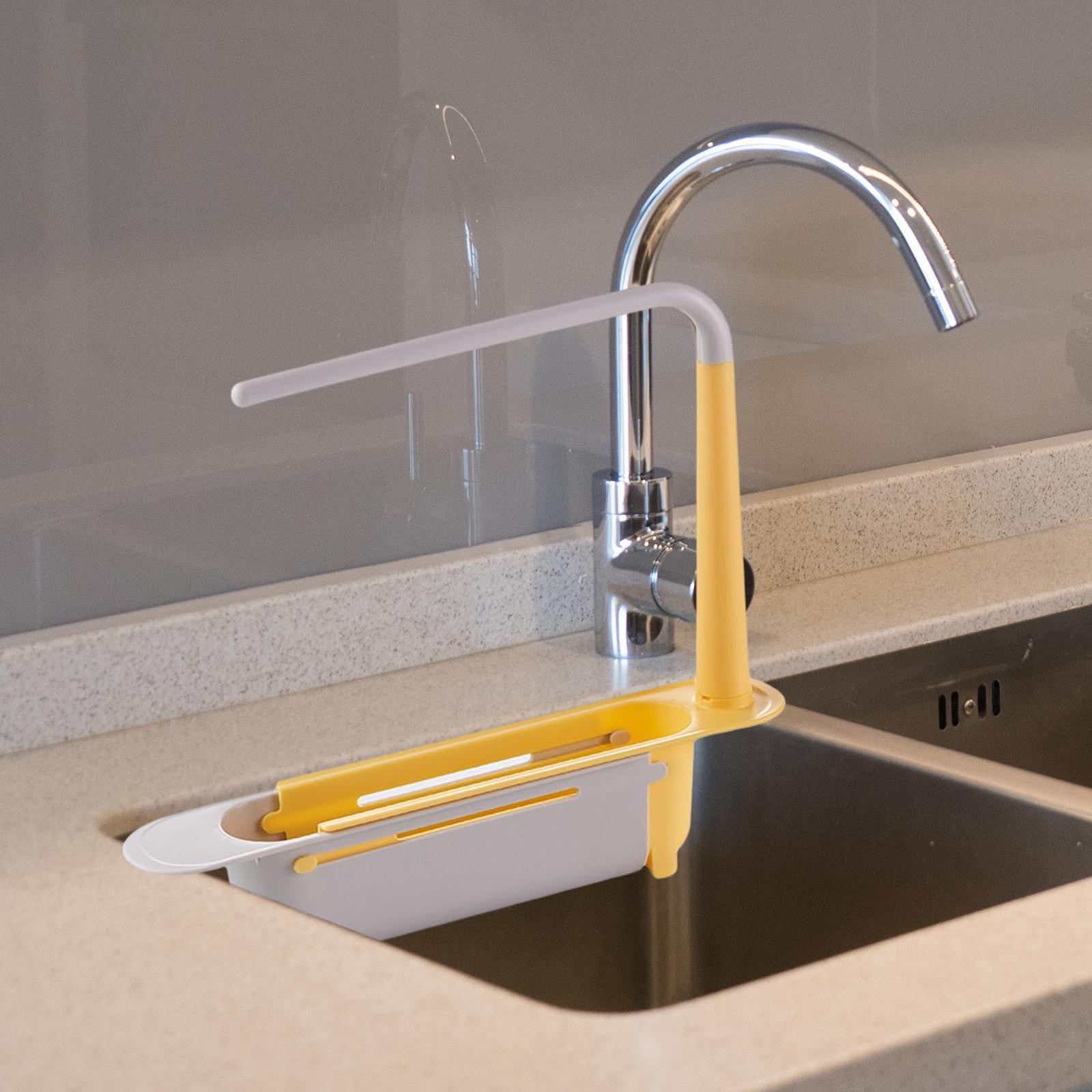 Telescoping Sink Caddy with Dishcloth Hanger Telescopic Sink Tidy Holder for Home Bathroom