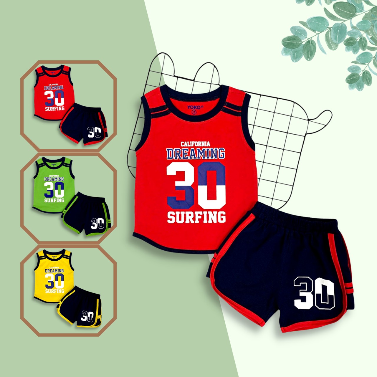 Bộ thun Yoko cotton cao cấp dành cho bé trai từ 25kg đến 37kg mẫu in số 30