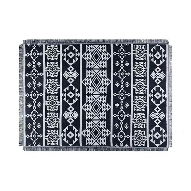 Thảm Thổ Cẩm Bohemian180cm x 130cm Họa Tiết Đen Trắng