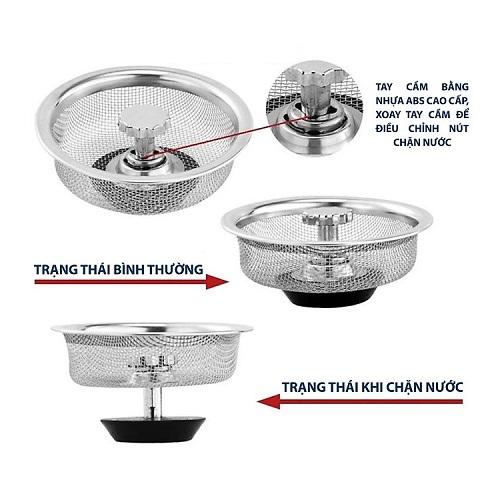 Rọ Lọc Rác Inox 304 Cao Cấp Đậy Bồn Rửa Chén Bát Thoát Nước Nhanh Có Núm Chặn