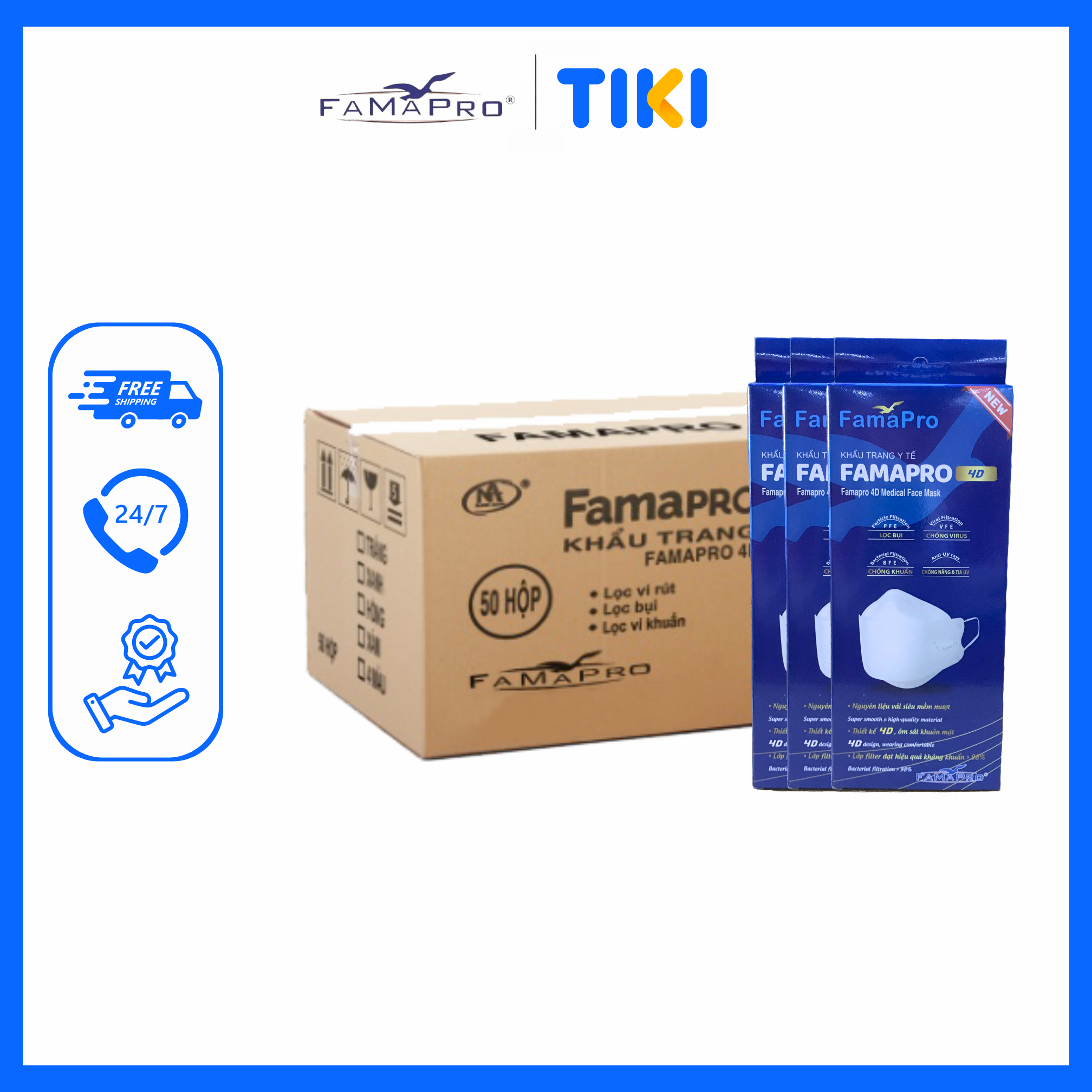 Thung Hôp - Famapro 4D Khẩu Trang Y Tế Kháng Khuẩn Cao Cấp Famapro 4D Tiêu Chuẩn Kf94 50 Hôpthung - Nưa Thung - Trăng