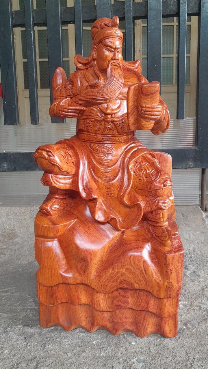 Tượng quan công ngồi đọc sách gỗ hương cao 60 cm
