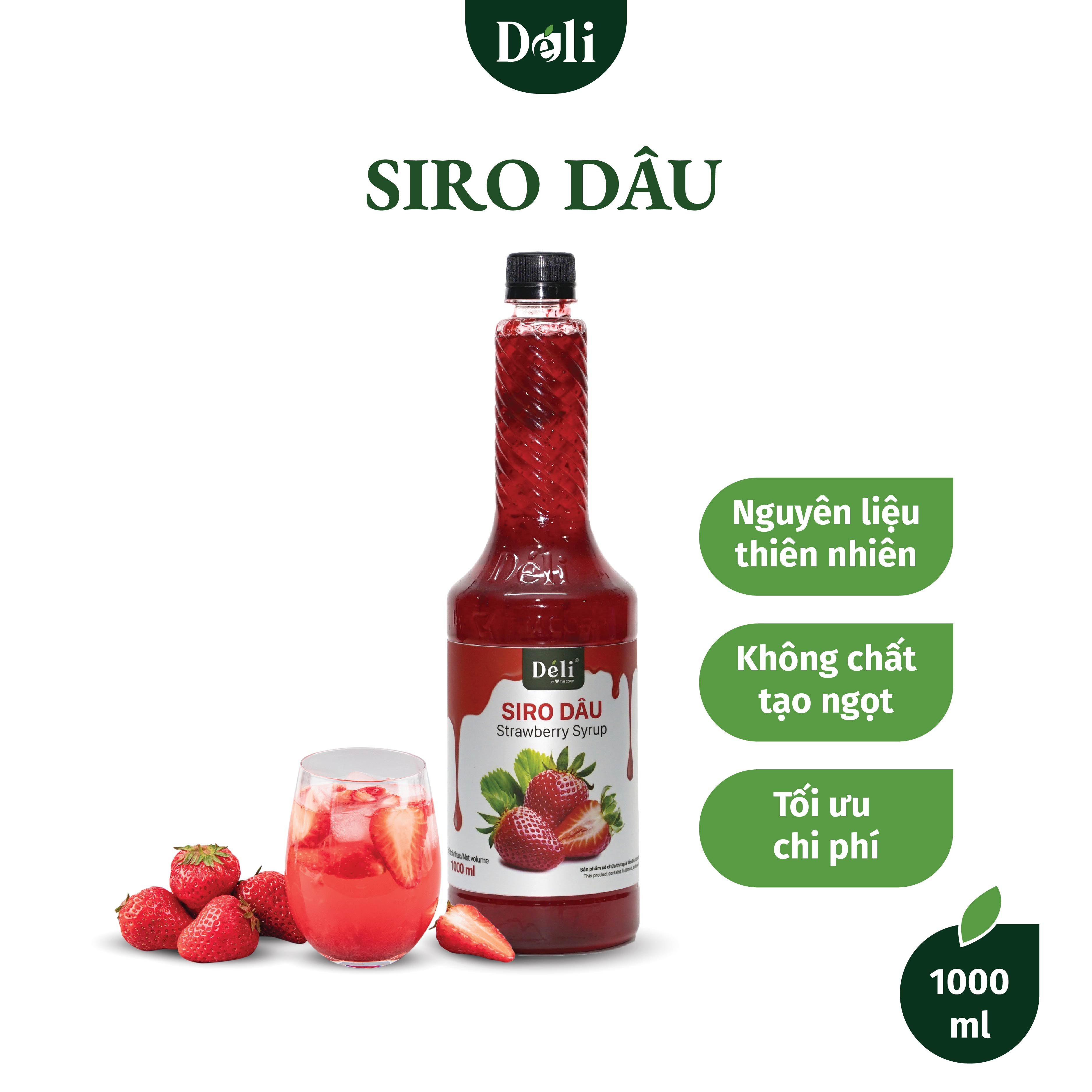 Siro dâu Déli chai 1lit, HSD: 12 tháng  [CHUYÊN SỈ] Nguyên liệu pha chế trà trái cây, soda,...