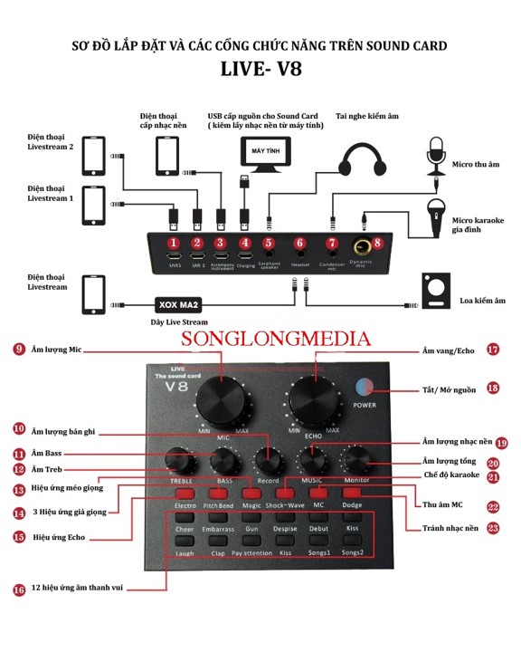 Soundcard V8 Bluetooth thu âm -Ngôn ngữ tiếng Anh