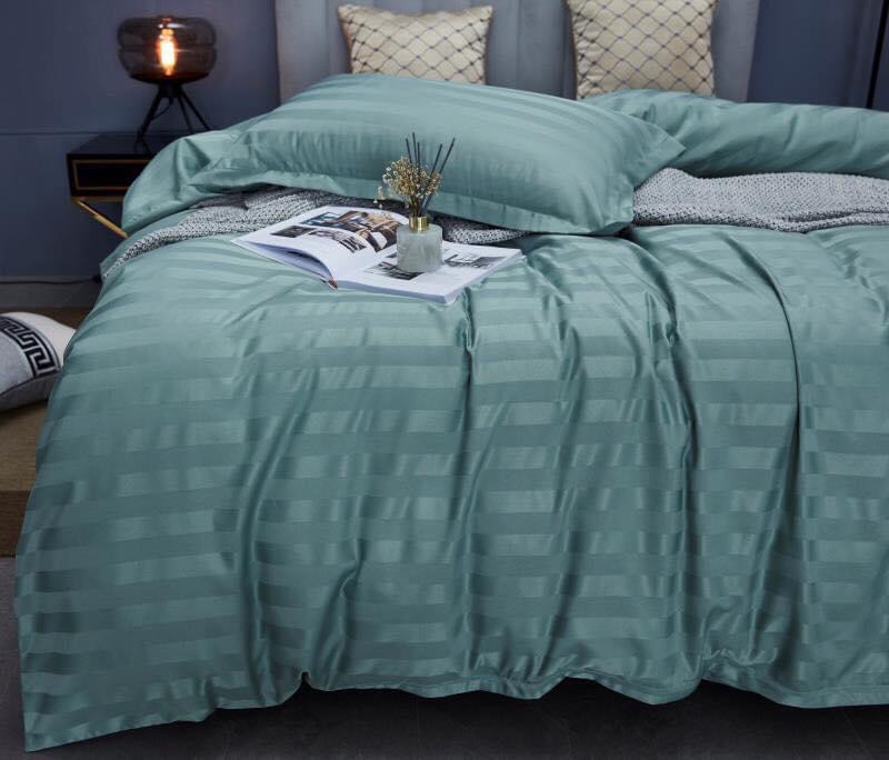 Bộ 5 món vỏ chăn drap gối cotton lụa 3F sọc 3 phân cao cấp A - dành cho khách sạn, homestay, nhà nghỉ + tặng kèm 1 túi thơm thảo dược