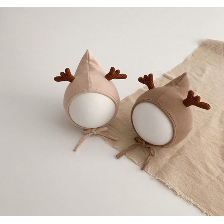 Mũ Cột Dây Tai Tuần Lộc Chất Cotton 2 Lớp Co Giãn Nhẹ Cho Bé Từ 3-12 Tháng
